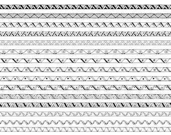 Hand Drawn Tribal Borders, Geometric Clipart (PNG, EPS)