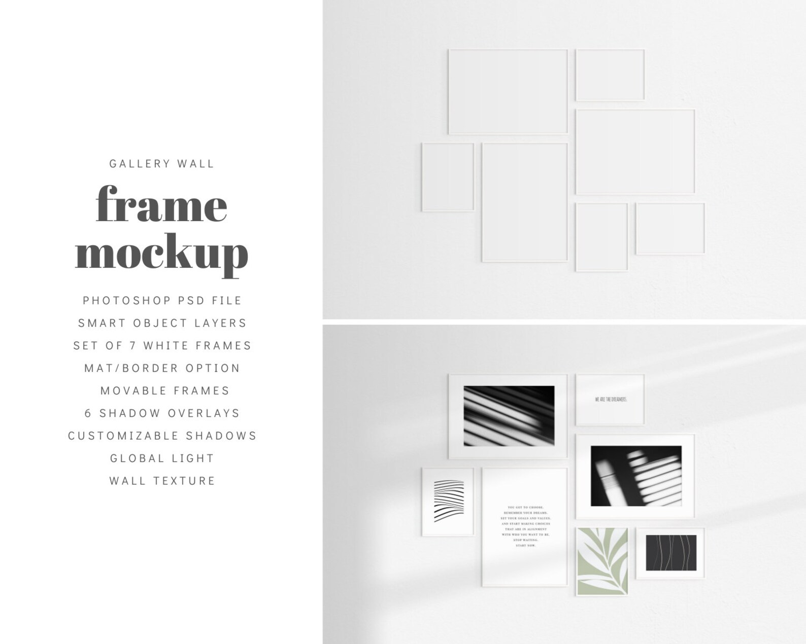 Gallery Wall Mockup Set of 7 Thin Frames White Modern Etsy