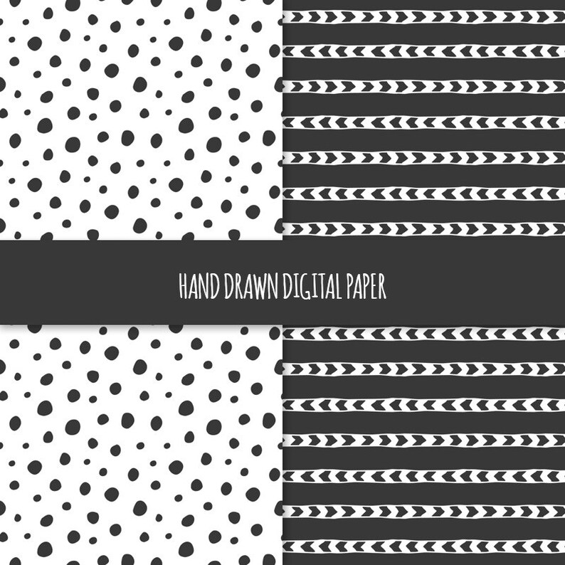 Abstract Doodles; Seamless Patterns; Printable Scrapbook Paper; Web /& Print Background; Black and White Hand Drawn Digital Paper Geometric