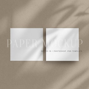 Vierkant flyermodel | Vierkante kaart Mock Up | Twee vierkante papieren mockup-set | 02-10 | Minimalistisch platliggend kaartmodel | PSD-sjabloon