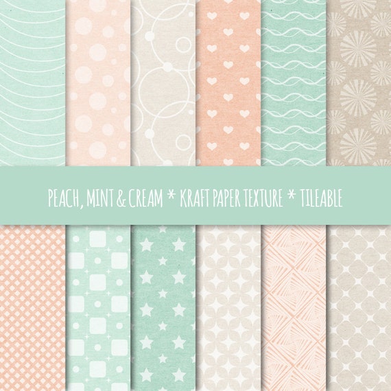 Peach & Mint Kraft Paper, Geometric Patterns (Digital Download)