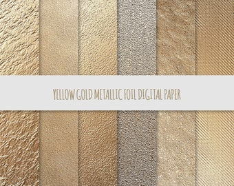 Yellow Gold Foil Texture Digital Paper, Metallic Backgrounds (Digital Download)
