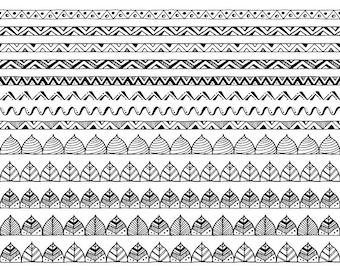 25 Hand Drawn Borders, Tribal Boho Geometric Clip Art (PNG + EPS)