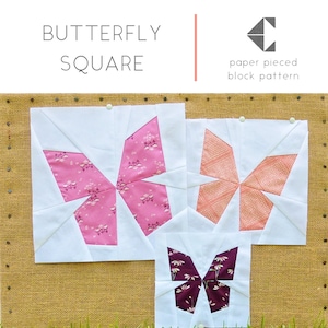 Butterfly Block PDF Pattern - Three Paper Pieced Butterfly Blocks - 10", 8", and 6" Finished Sizes - Templates Included