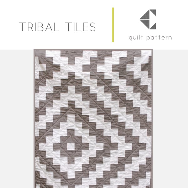 Tribal Tiles PDF Quilt Pattern - Modern Aztec Theme - Two Color Quilt - Solid Fabric Quilt - Crib, Toddler, Throw, Twin Size