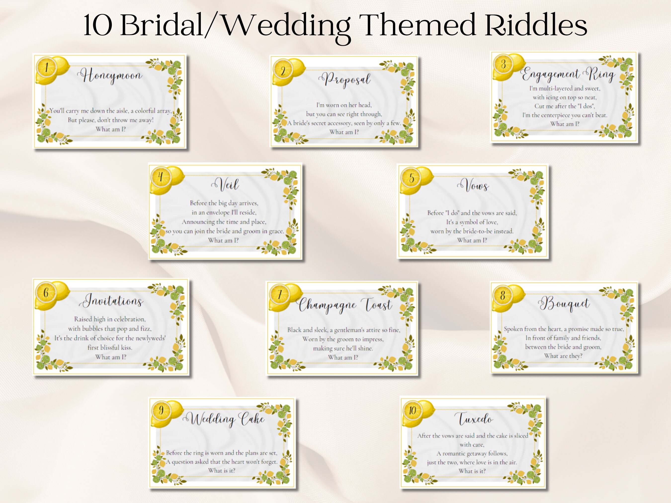 Bridal Shower Riddles Pdf Lemon Bridal Shower Game: Printable Bridal Shower Scavenger Hunt With ...