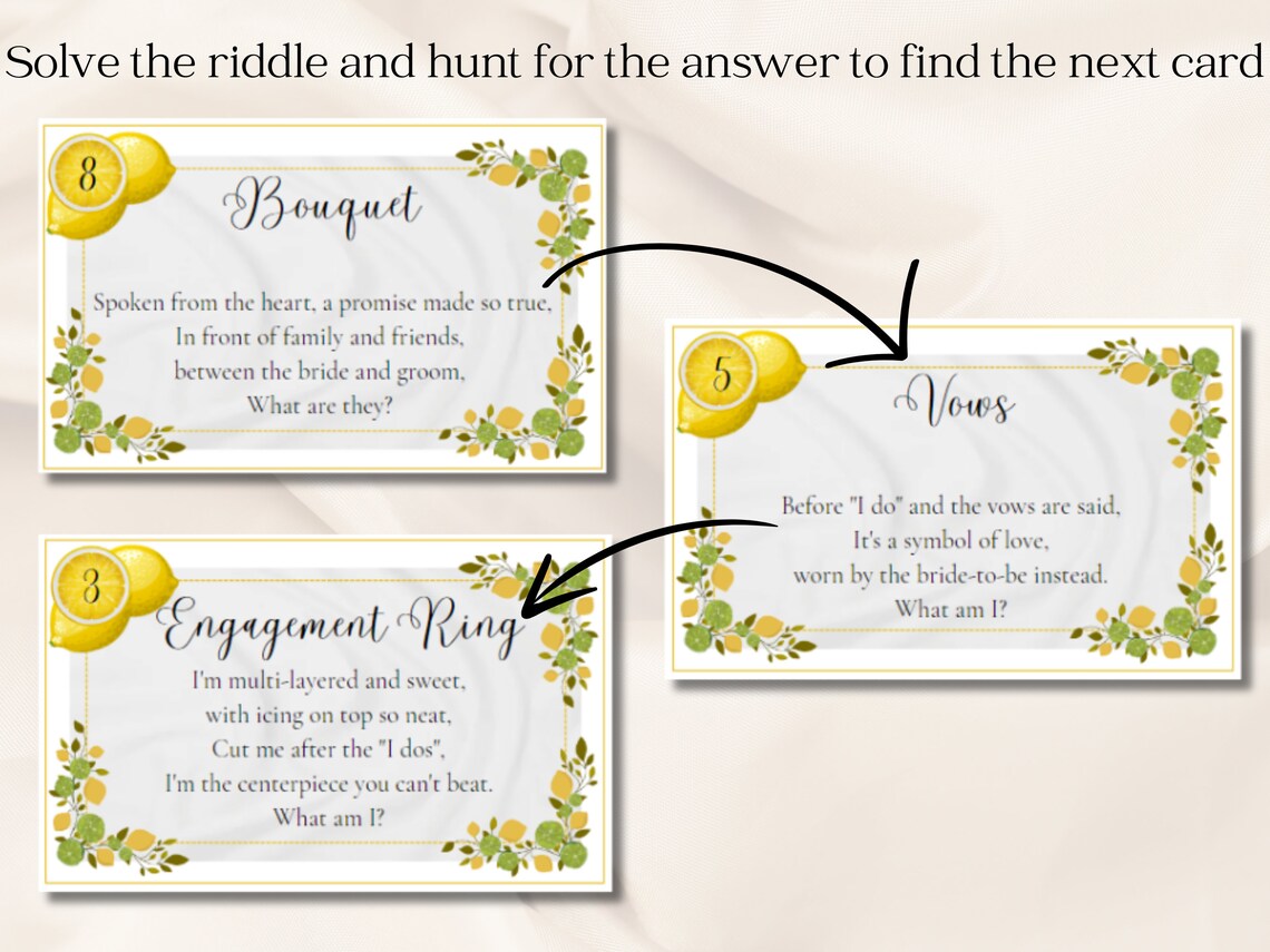 Bridal Shower Riddles Pdf Lemon Bridal Shower Game: Printable Bridal Shower Scavenger Hunt With ...