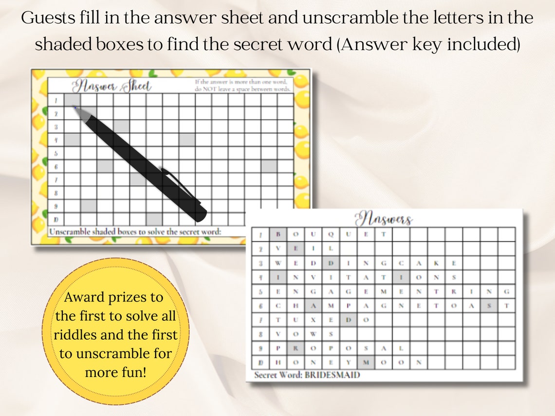 Bridal Shower Riddles Pdf Lemon Bridal Shower Game: Printable Bridal Shower Scavenger Hunt With ...
