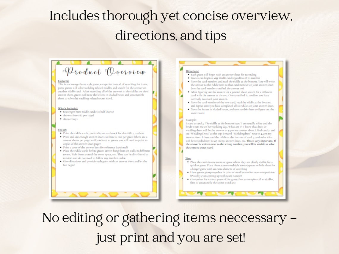 Bridal Shower Riddles Pdf Lemon Bridal Shower Game: Printable Bridal Shower Scavenger Hunt With ...