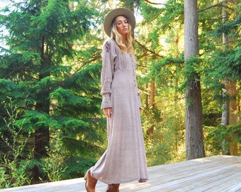 60s 70s Indian Dress, Button Front Oatmeal Gauze Dress, Batwing Boho Hippie Dress, Bohemian Embroidered Dress, Long Sleeve Cotton Maxi Dress