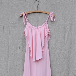 70's Maxi Dress, Vintage Pink Tie Shoulder Dress, Summer Picnic Cottagecore Dress, Cape Dress, 1970s Formal Homecoming Prom Bridesmaid Dress zdjęcie 9