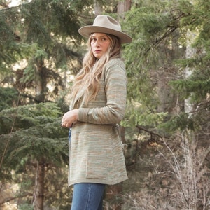 Vintage 70&#39;s Sweater, Sage Space Dye Cardigan Sweater, Boho Wrap Sweater, Women&#39;s Jumper, Bohemian 1970&#39;s Belted Sweater