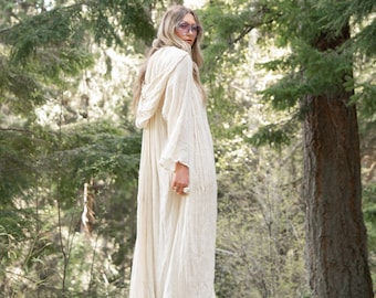 70s Vintage Hooded Caftan Dress | Cotton Gauze Maxi Dress | Boho Hippie Summer Festival Dress