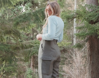 Vintage Wool Military Trousers, Slate Grey Tapered Cargo Pants Size 32 x 30