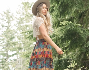 Vintage Hippie Skirt | Patchwork Floral Indian Cotton Gauze Midi Skirt