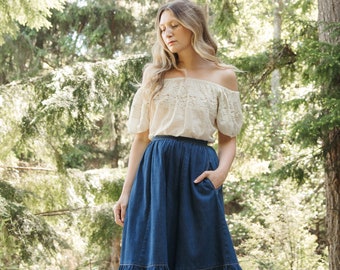 70's Sasson Denim Skirt / Indigo High Waisted Western Skirt