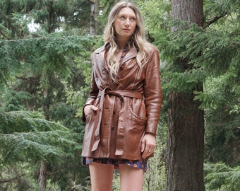 70's Whip Stitched Leather Jacket | Buttery Soft Groovy 70s Leather Trench Coat