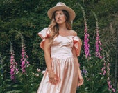 70s Vintage Princess Bride Dress Amy Rose Blush Bridesmaid Dress Pink Maxi Prom Dress Open Back Satin Dress with Bow