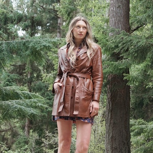 70&#39;s Whip Stitched Leather Jacket | Buttery Soft Groovy 70s Leather Trench Coat
