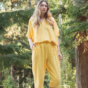 90's Yellow Two Piece lounge Set, Marigold Batwing Drawstring top and Capri Pants image 2