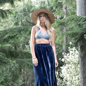 1960s Gloria Moret Long Velvet Skirt | Royal Blue Crushed Velvet Vintage Maxi Skirt | Psychedelic 60&#39;s Ruffled Velvet Maxi Skirt