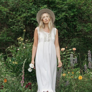 Vintage Nightgown / Sweet Lingerie Slip Dress / Pink Cotton + Lace Maxi Dress / Nightie