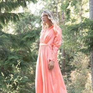 70s Vintage Peach Evening Dress Kimono Femme Ball Gown Beach Fairy Wedding Dress Long Sleeve Dressing Gown oversized Lounge dress image 1