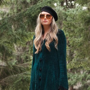 90's Emerald Chenille Sweater Dress Carol Wang Collared Long Sleeve Button Front Mini Dress image 5