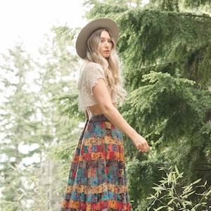 Vintage Hippie Skirt | Patchwork Floral Indian Cotton Gauze Midi Skirt