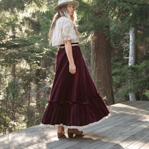 70s GUNNE SAX Skirt Boho Maroon Velvet Maxi Skirt Vintage Button Down Prairie Skirt image 5