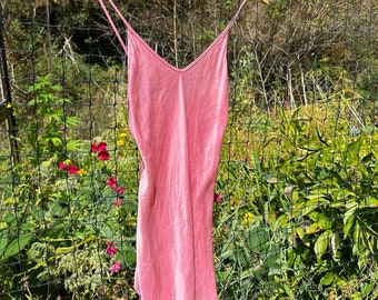 Vintage 80s Silk Slip Dress – Rose Blush Pink Hand Dyed Lingerie by Kate Bishop, Cochineal Dyed Nightgown, XXS XS