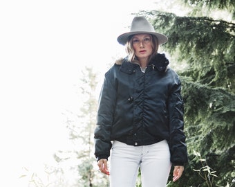 70er Jahre Herren Parka, Wattierte Jacke mit abnehmbarer Fellkapuze Aviator Bomberjacke, Navy Fliegerjacke, warmer Wintermantel, Nylon Flyers Jacke