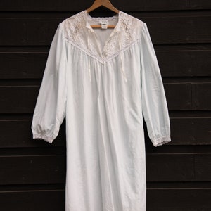 70s Cotton Nightgown / Crochet Lace Prairie Dress / Peasant Poet Sleeve Babydoll Dress image 8