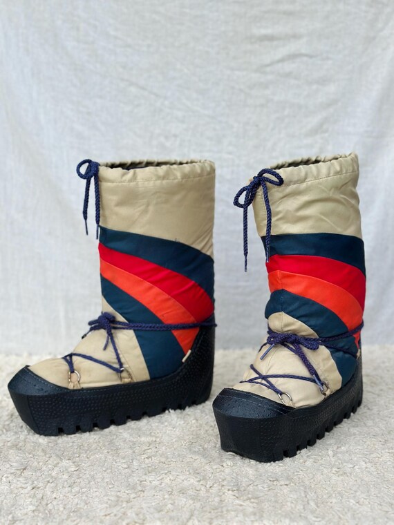 Vintage 90s Platform Snow Boots Women’s 7–8 | Retro Colorblock Après Ski Boots | Chunky Lug Sole Insulated Winter Boots | Y2K Winter