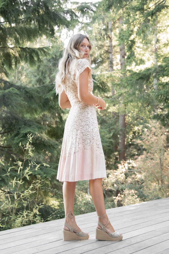 Vintage 1930s Lace Dress | Pink Cotton Lace + Linen D… - Gem