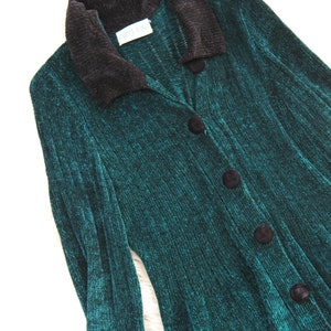 90's Emerald Chenille Sweater Dress Carol Wang Collared Long Sleeve Button Front Mini Dress image 9