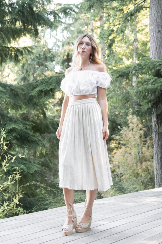 90s Linen Skirt | Oatmeal Cotton Gauze Indian Skir