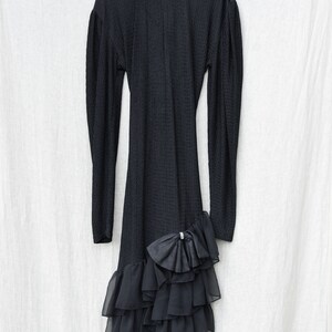 80s Cocktail Dress Black Ribbed Knit Bodycon Backless Ruffled Long Sleeve Maxi Dress w/ Rhinestone Bow Sexy Evening Party Dress image 7