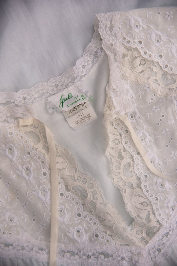 70s Cotton Nightgown / Crochet + Lace Prairie Dre… - image 10
