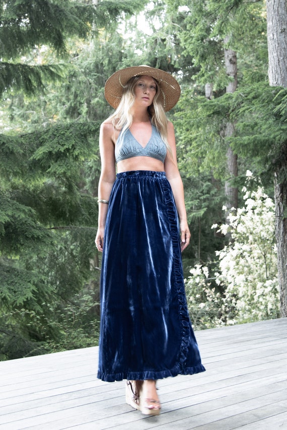 1960s Gloria Moret Long Velvet Skirt | Royal Blue… - image 7