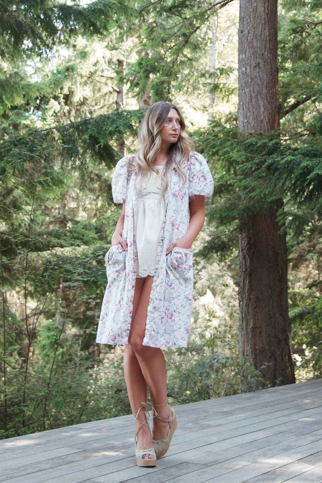 Vintage 50s/60s Floral Dressing Gown Lounge Wear Robe by Loungees 8