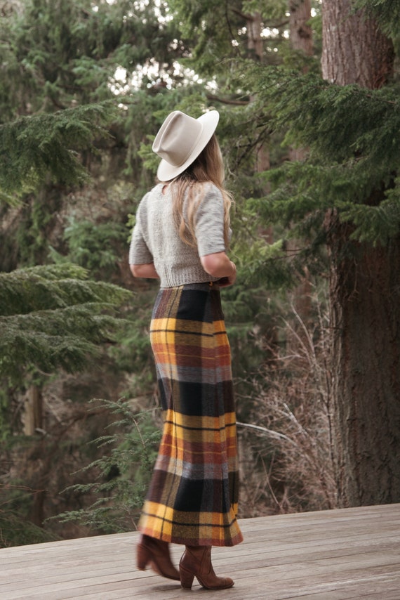 70's Button Front Plaid Maxi Skirt / saffron must… - image 3