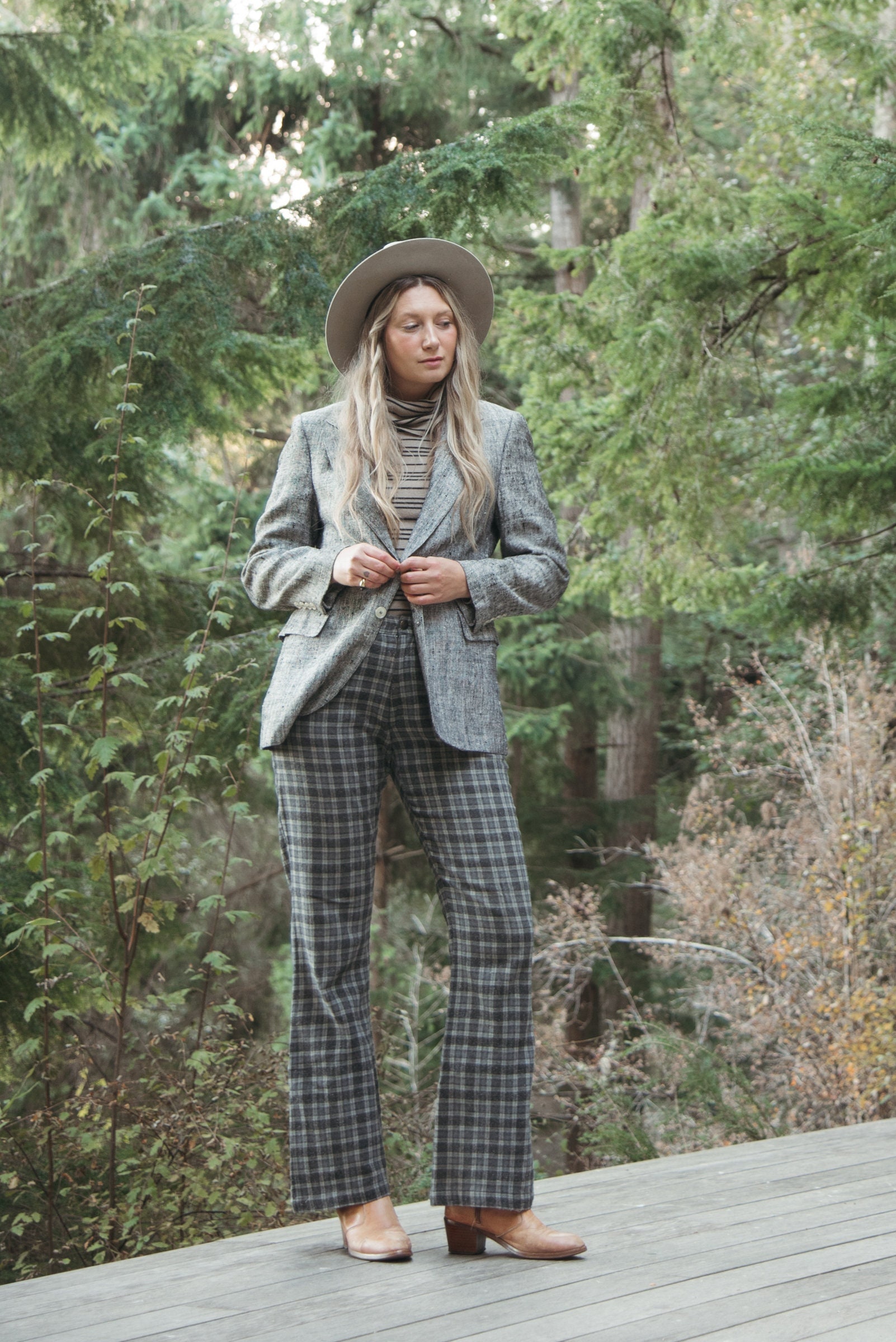Vintage 80's 90's English Manor Gray Silk Tweed Sport Coat Blazer Suit Jacket Women's Medium