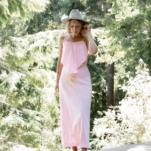 70's Maxi Dress, Vintage Pink Tie Shoulder Dress, Summer Picnic Cottagecore Dress, Cape Dress, 1970s Formal Homecoming Prom Bridesmaid Dress zdjęcie 5