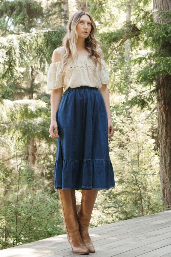 70's Sasson Denim Skirt / Indigo High Waisted Wes… - image 3