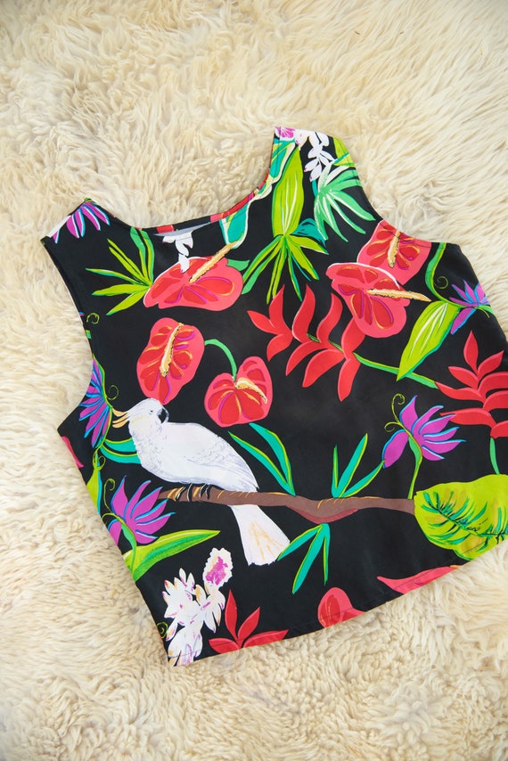 Fauna 90's Tropical Silk Top, Tissue Thin Cropped… - image 7