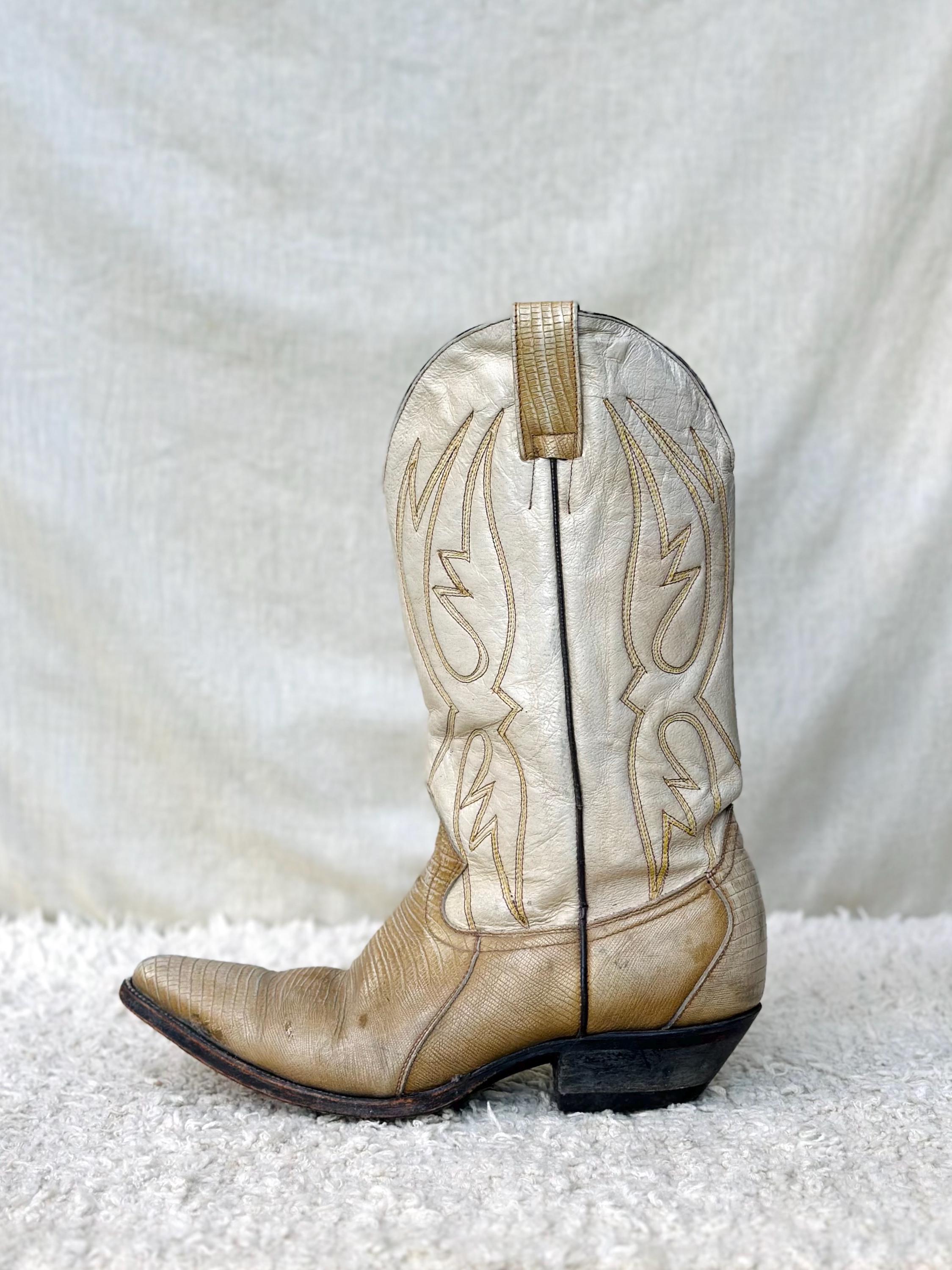 Bottes Cowboy Femme Couleur Crème WANTED - Taille US 9 - Occasion En Cuir
