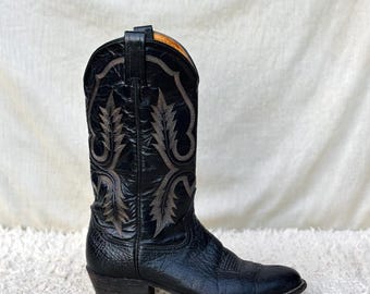 Botas vaqueras Tony Lama de cuero negro con bajos texturizados y bordados estilo western para hombre, talla 9 D