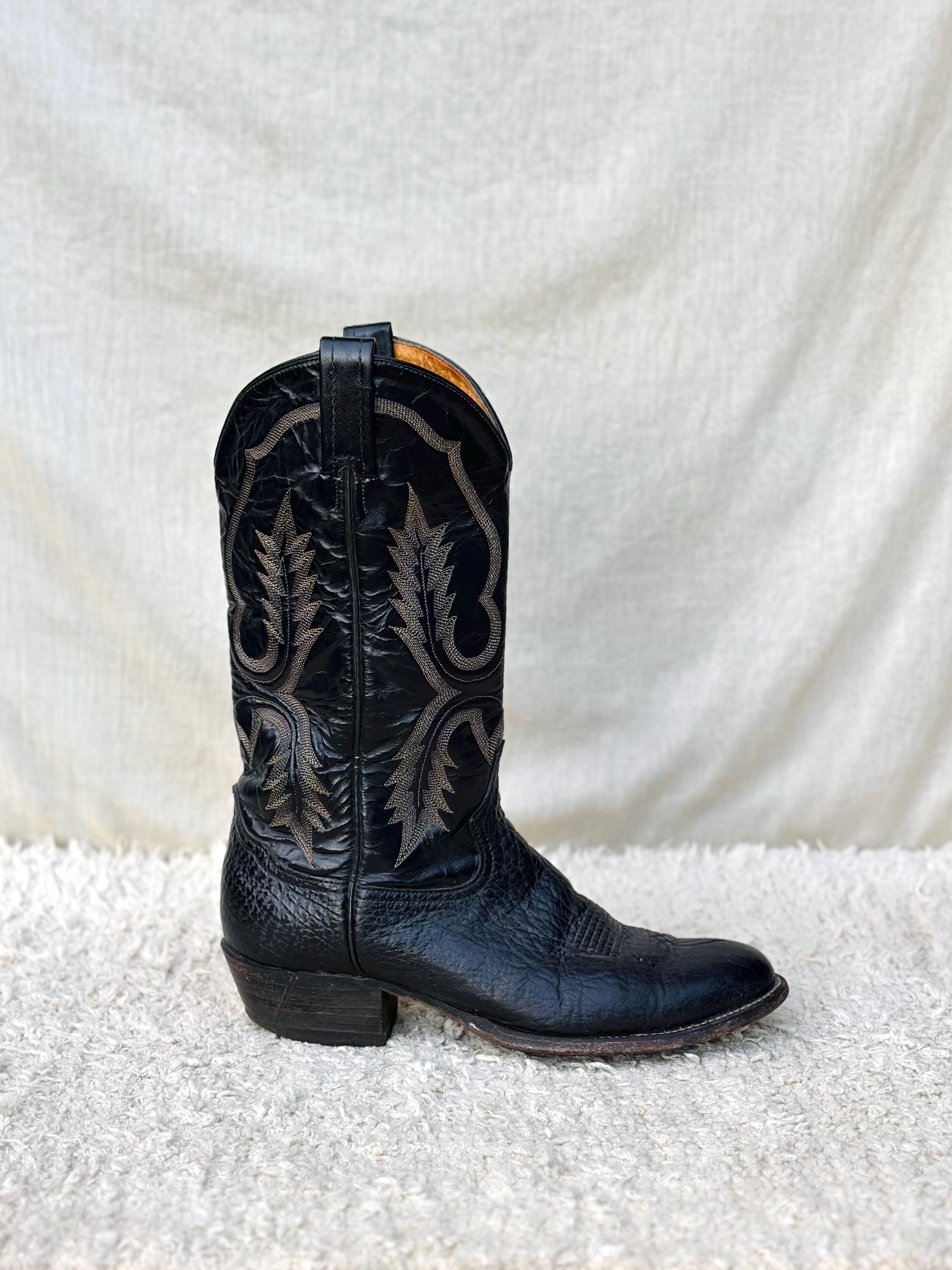 Vintage Tony Lama Black Leather Cowboy Boots with Tan Liner and Metal Toes/Tips Vintage. Tony Lama Cowboy Boots - Etsy main image 3