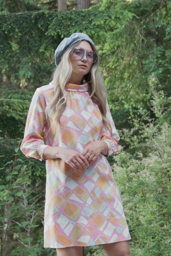 Vintage 60s Mod Dress, Carol Brent Retro Abstract… - image 7